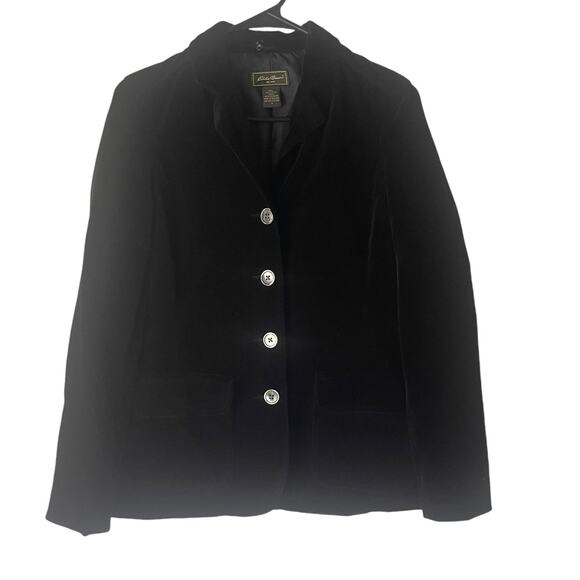 Eddie Bauer Women's Size Small Black Velvet Witchy Grunge Button Blazer - Picture 1 of 7